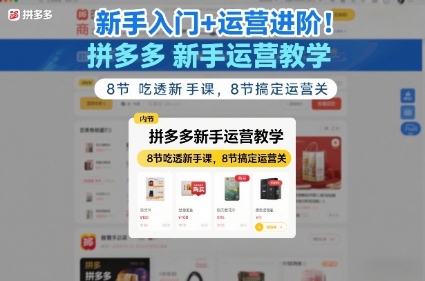 新手入门+运营进阶！拼多多新手运营教学，8节吃透新手课，8节搞定运营关-副业网