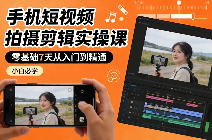 手机短视频拍摄剪辑实操课，零基础7天从入门到精通，小白必学-副业网