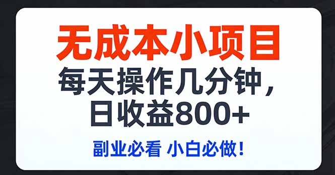 无成本小项目,每天操作几分钟,日收益800+ 副业必看 小白必做！-副业网