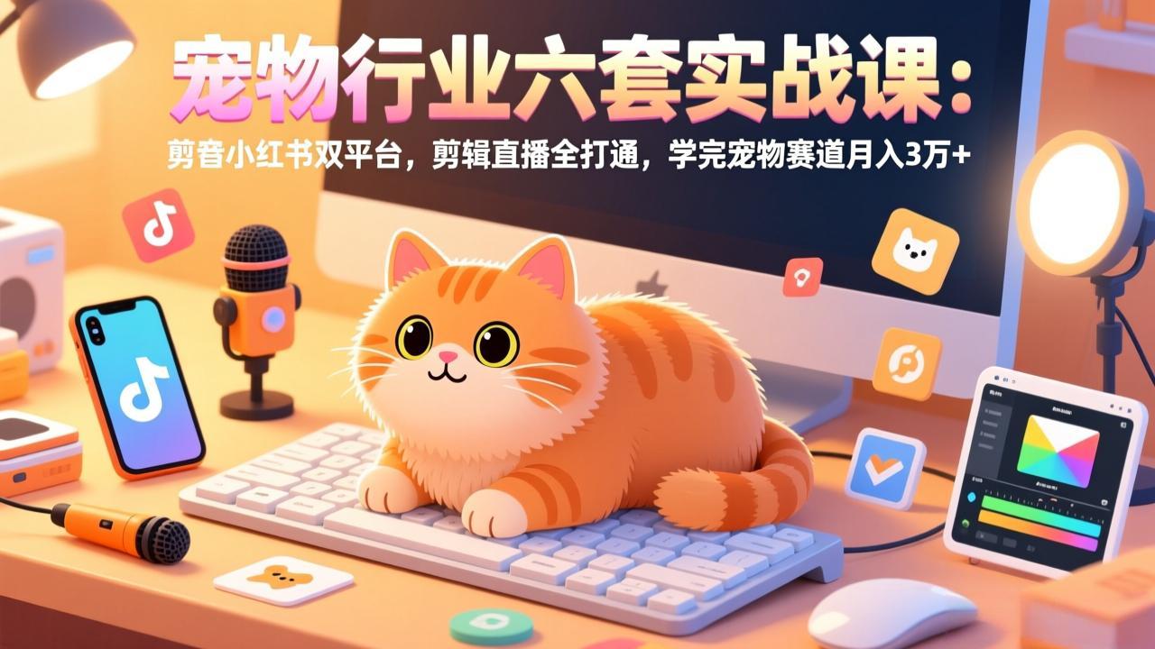 宠物行业六套实战课：抖音小红书双平台，剪辑直播全打通，学完宠物赛道月入3万+-副业网