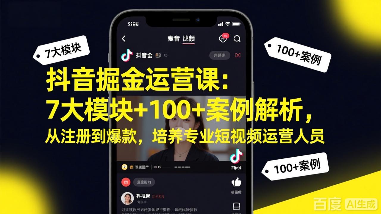 抖音掘金运营课：7大模块+100+案例解析，从注册到爆款，培养专业短视频运营人员-副业网