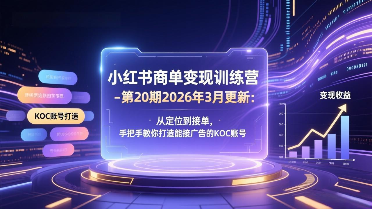 小红书商单变现训练营-第20期26年3月更新：从定位到接单，手把手教你打造能接广告的KOC账号-副业网