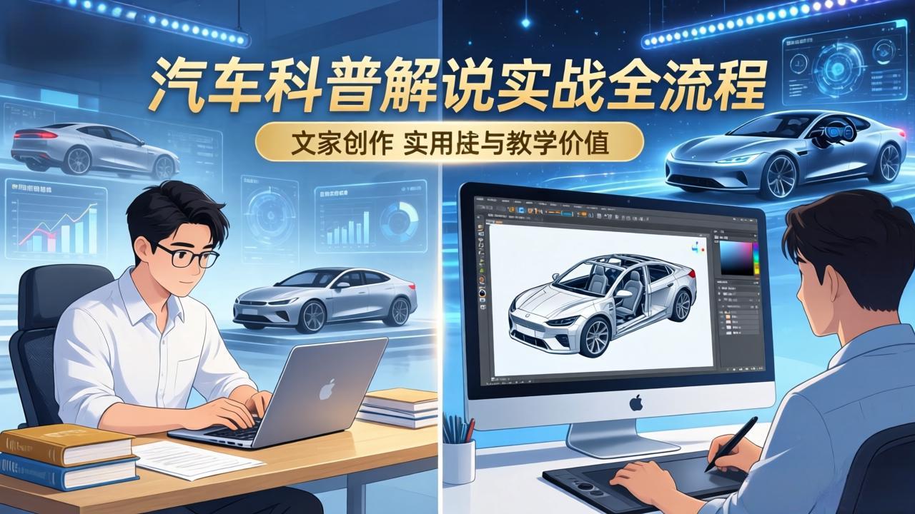 抖音汽车科普解说实战：文案+动画+画面处理+去水印全流程，打造专业汽车科普视频-副业网