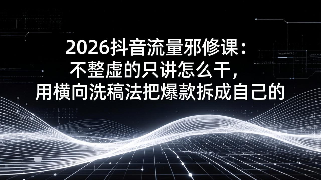 2026抖音流量邪修课：不整虚的只讲怎么干，用横向洗稿法把爆款拆成自己的-副业网