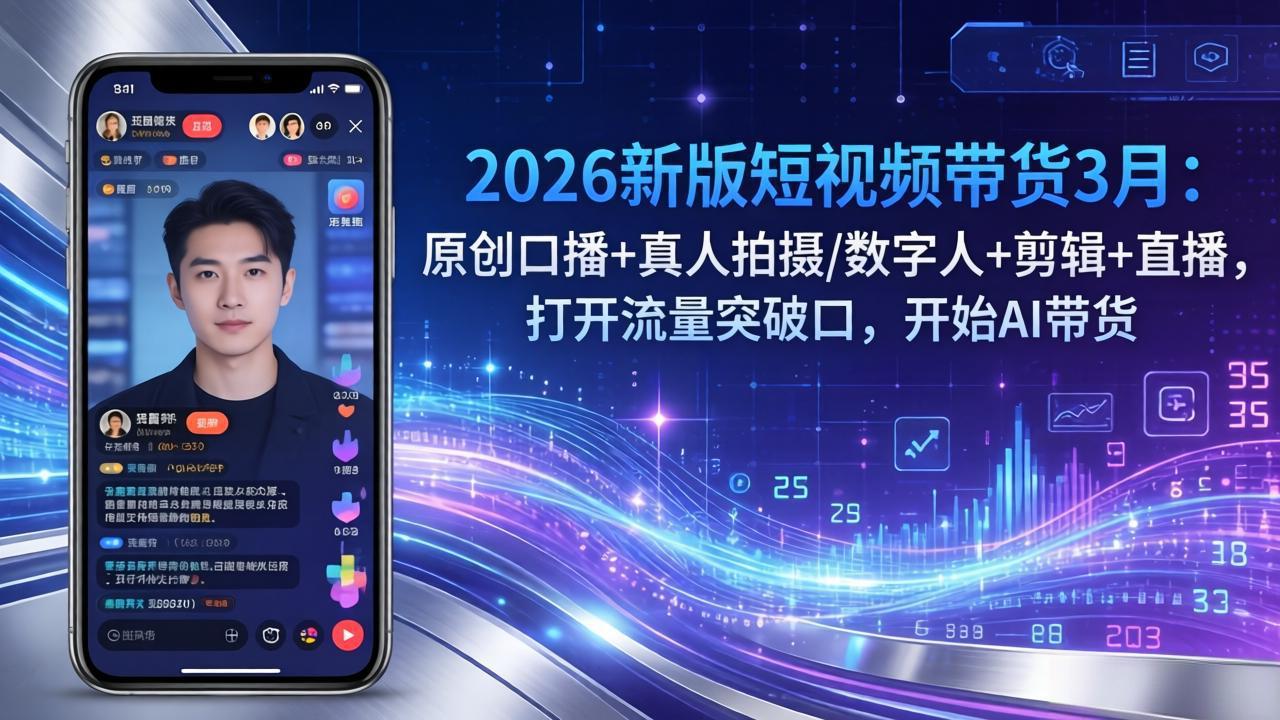 2026新版短视频带货3月：原创口播+真人拍摄/数字人+剪辑+直播，打开流量突破口，开始AI带货-副业网