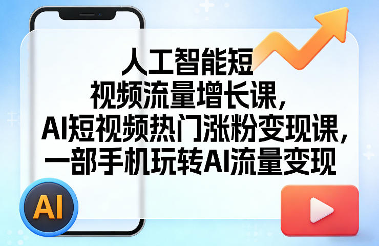 人工智能短视频流量增长课，AI短视频热门涨粉变现课，一部手机玩转AI流量变现-副业网