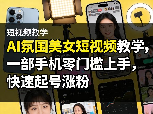 AI氛围美女短视频教学，一部手机零门槛上手，快速起号涨粉-副业网