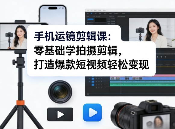 手机运镜剪辑课：零基础学拍摄剪辑，打造爆款短视频轻松变现-副业网