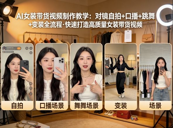 AI女装带货视频制作教学，对镜自拍、口播、跳舞、变装全流程，快速打造高质量女装带货视频-副业网