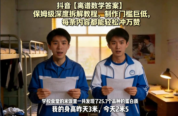 抖音【离谱数学答案】保姆级深度拆解教程，制作门槛巨低，每条内容都能轻松冲万赞，附详细步骤-副业网
