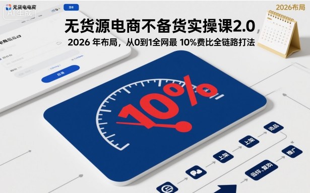 无货源电商不备货实操课2.0，2026年布局，从0到1全网最低10%费比全链路打法【更新26年3月】-副业网