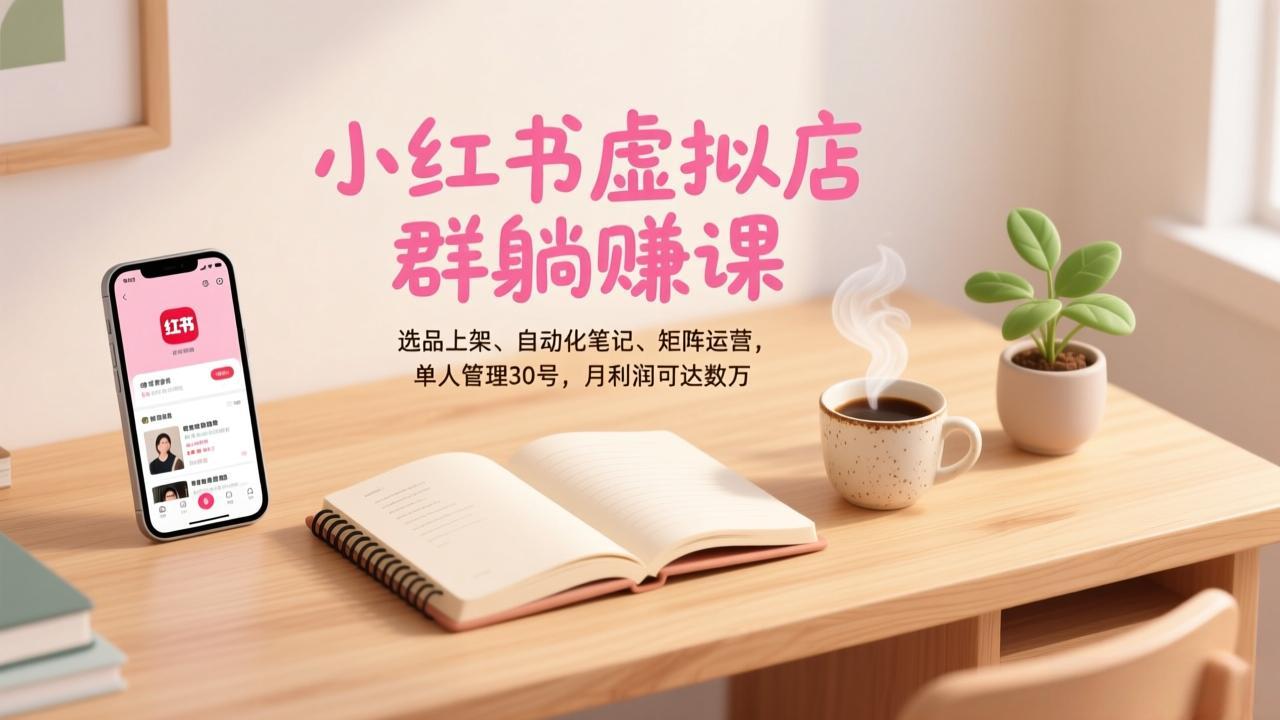 小红书虚拟店群躺赚课，选品上架、自动化笔记、矩阵运营，单人管理30号，月利润可达数万-副业网