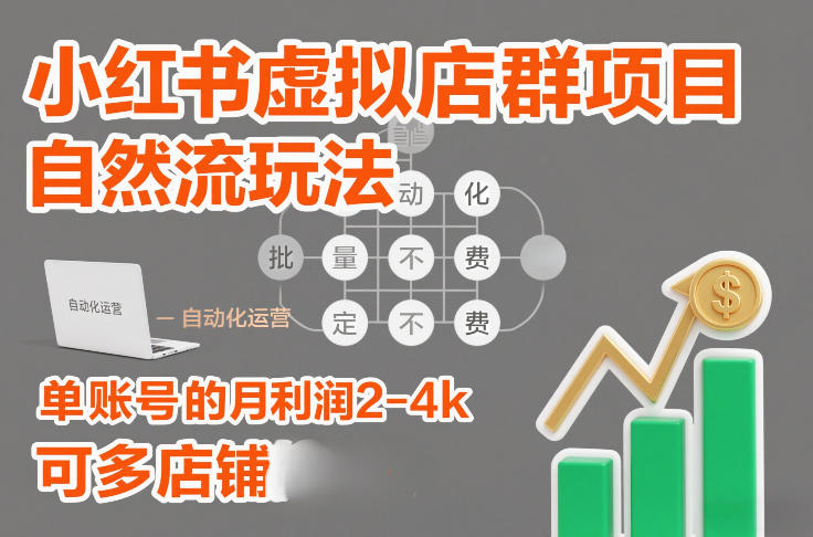 小红书虚拟店群项目，自然流玩法，批量自动化，稳定不费号，单账号的月利润2-4k，可多店矩阵-副业网