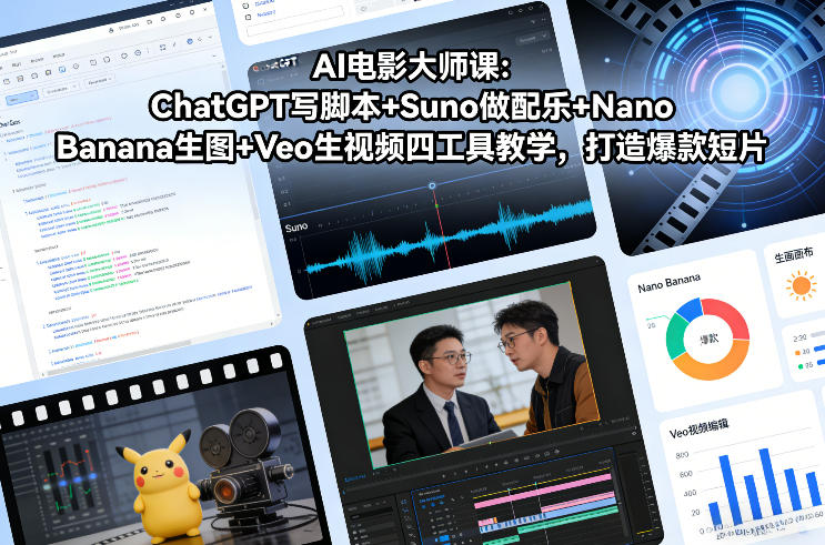 AI电影大师课：ChatGPT写脚本+Suno做配乐+Nano Banana生图+Veo生视频，打造爆款短片-副业网